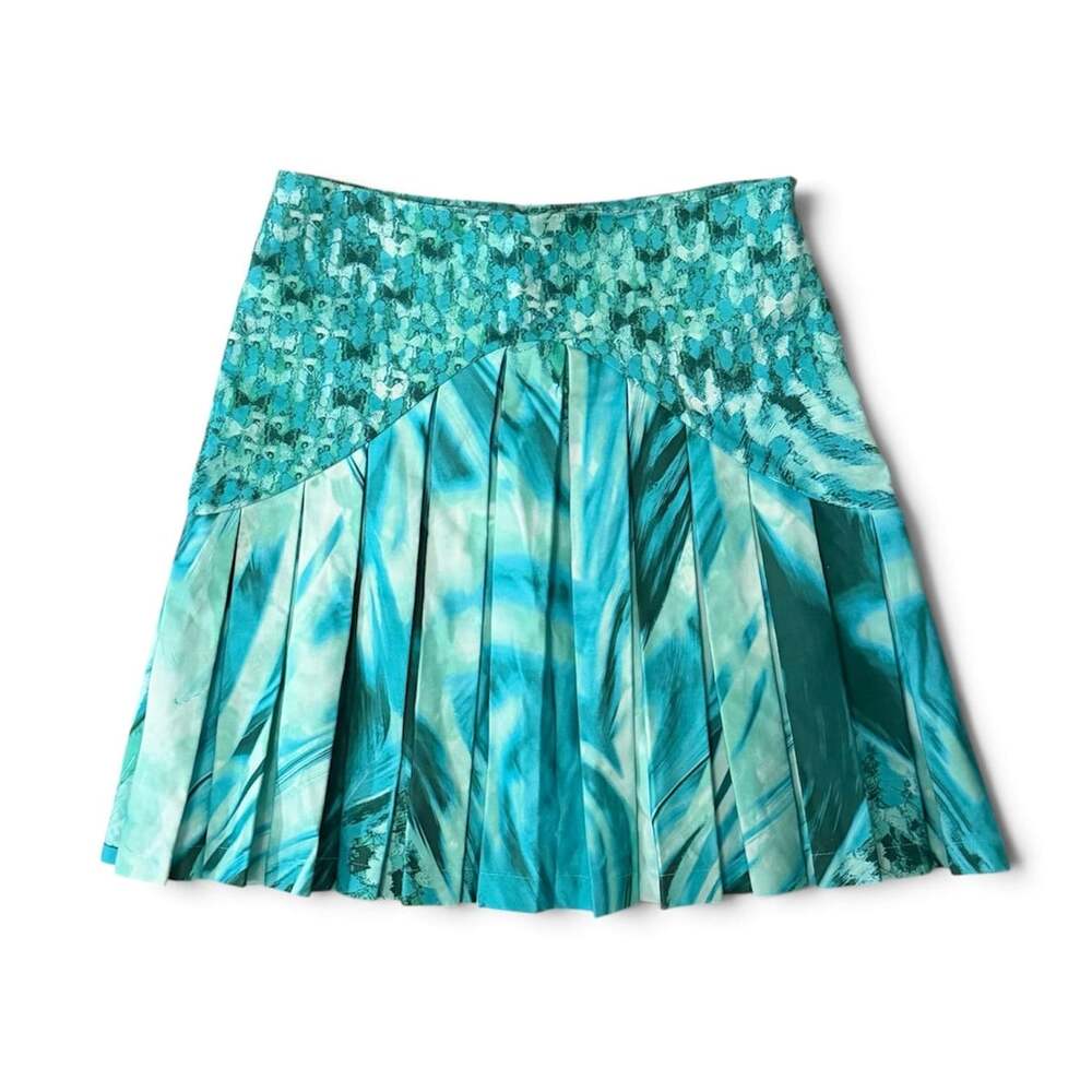 Collina Strada Pleated Mariposa Mini Skirt Size S Turquoise Butterfly Print